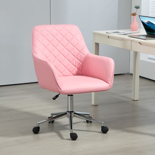 Vinsetto Home Office Chair Leather-Feel Fabric Swivel Chair with Armrests Pink - Office Chair from Vinsetto