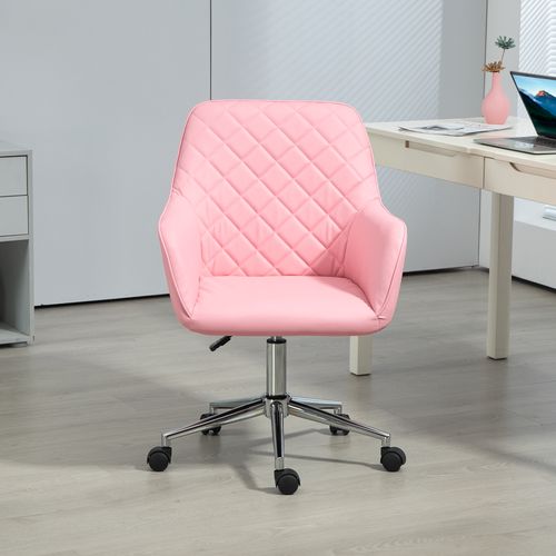 Vinsetto Home Office Chair Leather-Feel Fabric Swivel Chair with Armrests Pink - Office Chair from Vinsetto