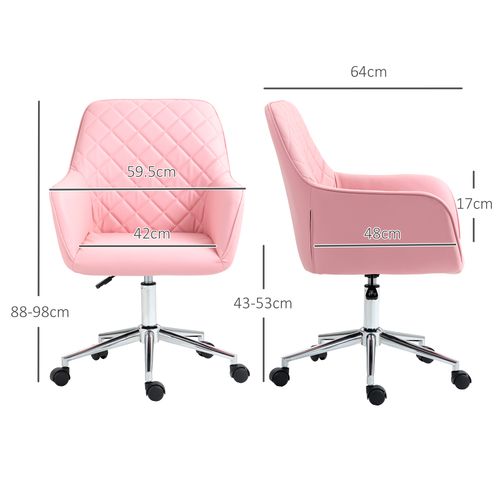 Vinsetto Home Office Chair Leather-Feel Fabric Swivel Chair with Armrests Pink - Office Chair from Vinsetto