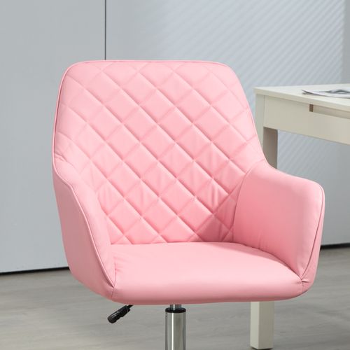 Vinsetto Home Office Chair Leather-Feel Fabric Swivel Chair with Armrests Pink - Office Chair from Vinsetto