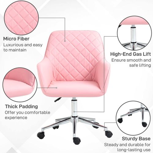 Vinsetto Home Office Chair Leather-Feel Fabric Swivel Chair with Armrests Pink - Office Chair from Vinsetto
