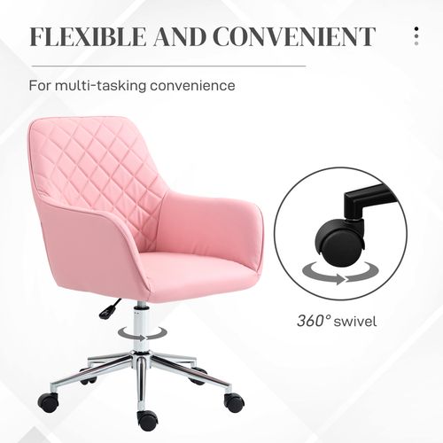 Vinsetto Home Office Chair Leather-Feel Fabric Swivel Chair with Armrests Pink - Office Chair from Vinsetto
