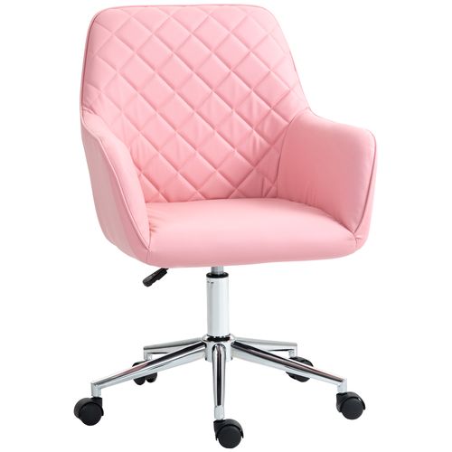 Vinsetto Home Office Chair Leather-Feel Fabric Swivel Chair with Armrests Pink - Office Chair from Vinsetto