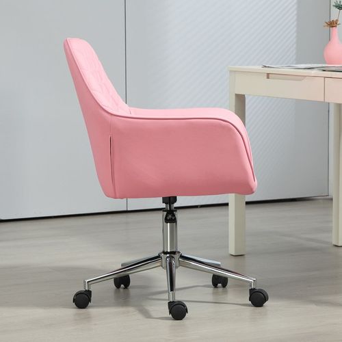 Vinsetto Home Office Chair Leather-Feel Fabric Swivel Chair with Armrests Pink - Office Chair from Vinsetto