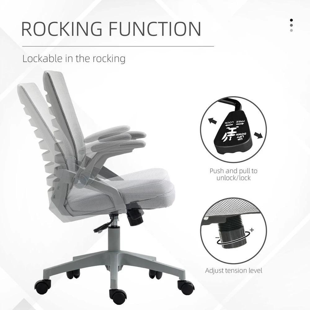 Vinsetto Vinsetto Mesh Office Chair Home Swivel Task Chair w/ Lumbar Support, Arm, Grey - Office Chair