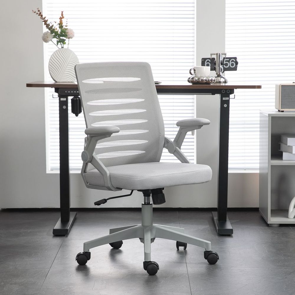 Vinsetto Mesh Office Chair Home Swivel Task Chair w/ Lumbar Support, Arm, Grey - Office Chair from Vinsetto