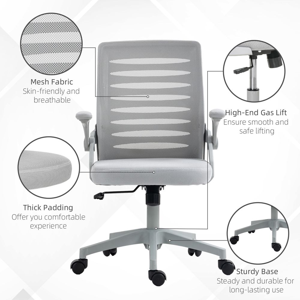 Vinsetto Mesh Office Chair Home Swivel Task Chair w/ Lumbar Support, Arm, Grey - Office Chair from Vinsetto
