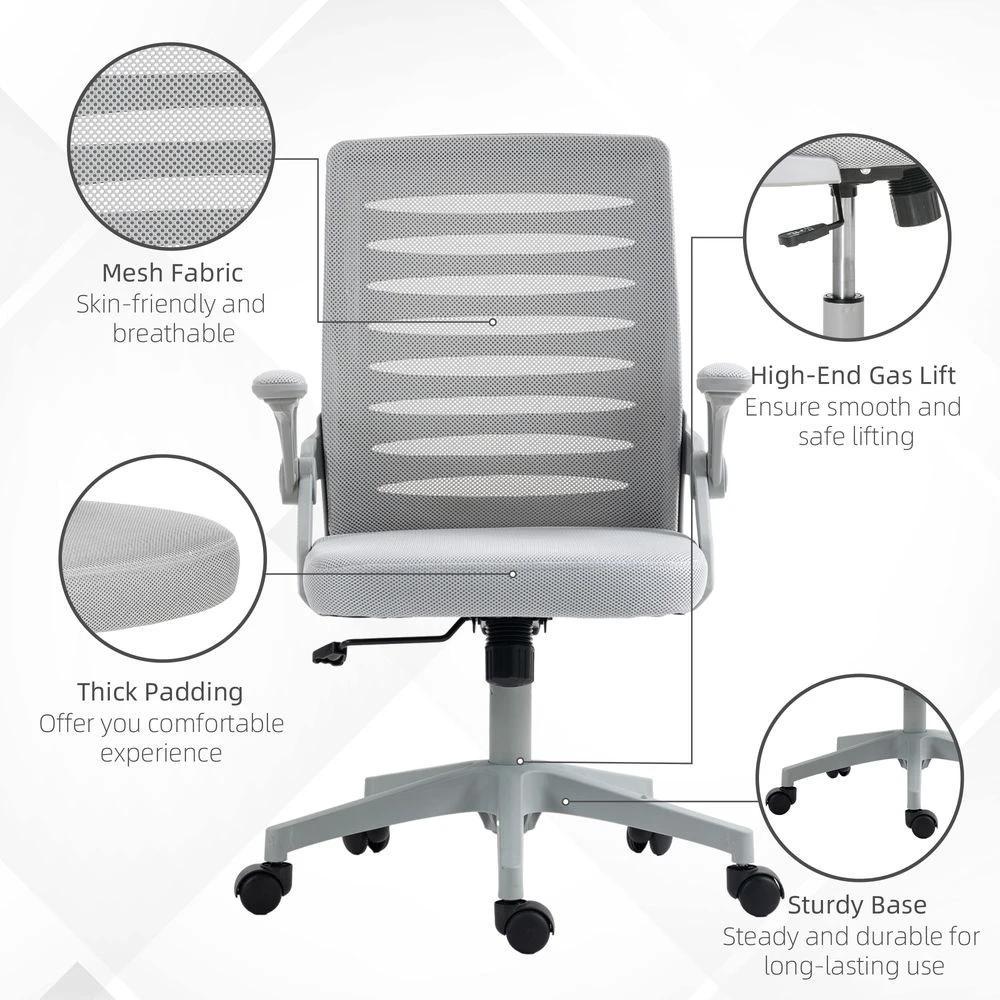 Vinsetto Vinsetto Mesh Office Chair Home Swivel Task Chair w/ Lumbar Support, Arm, Grey - Office Chair