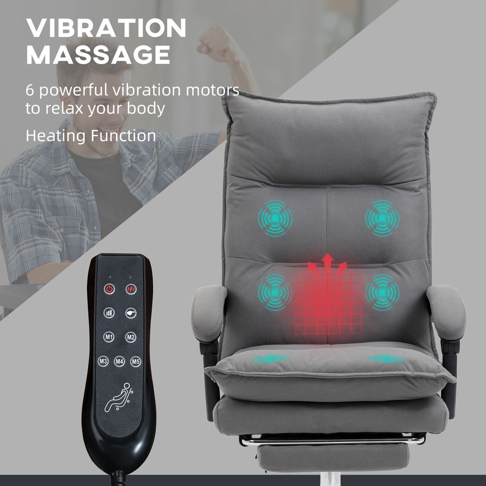 Vinsetto Microfibre Vibration Massage Office Chair with Heat, Footrest, Grey - Office Chair from Vinsetto