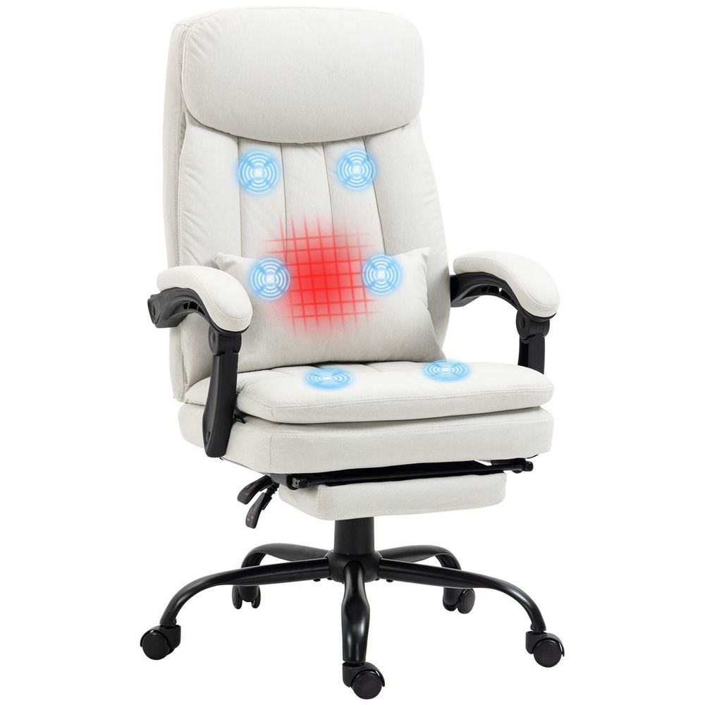 Vinsetto Microfibre Vibration Massage Office Chair with Heat, Pillow, White - Office Chair from Vinsetto