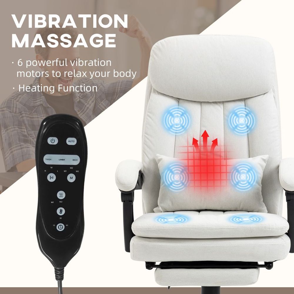 Vinsetto Microfibre Vibration Massage Office Chair with Heat, Pillow, White - Office Chair from Vinsetto