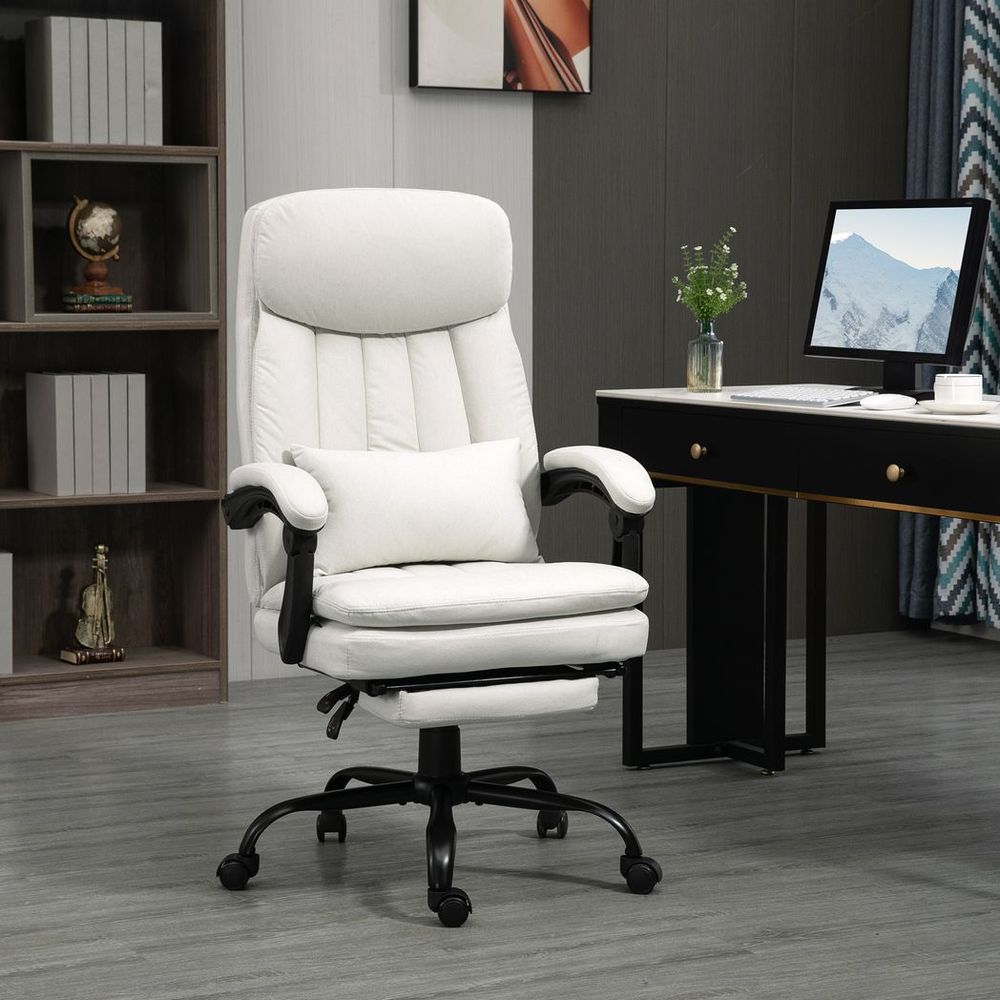 Vinsetto Microfibre Vibration Massage Office Chair with Heat, Pillow, White - Office Chair from Vinsetto
