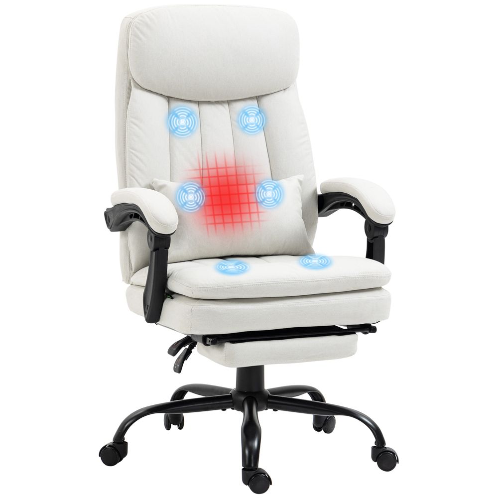 Vinsetto Microfibre Vibration Massage Office Chair with Heat, Pillow, White - Office Chair from Vinsetto