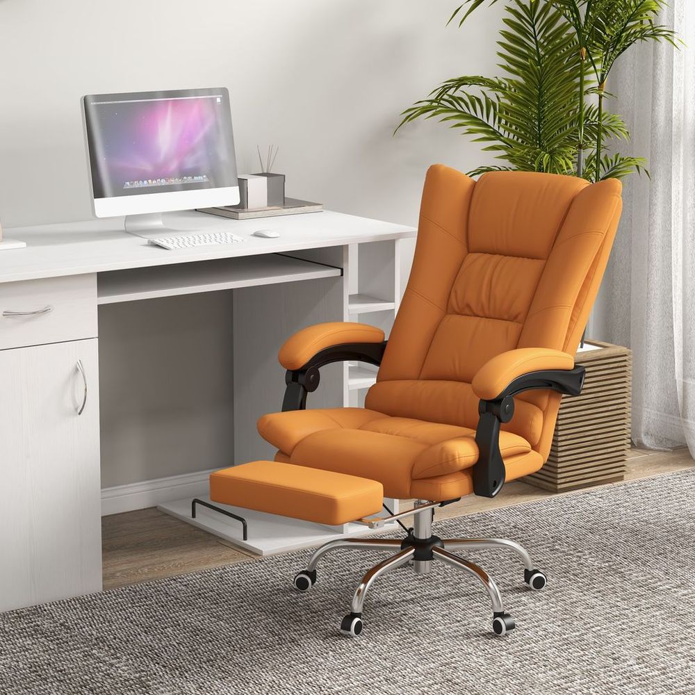 Vinsetto PU Leather Vibration Massage Office Chair with Heat, Footrest, Brown - Office Chair from Vinsetto
