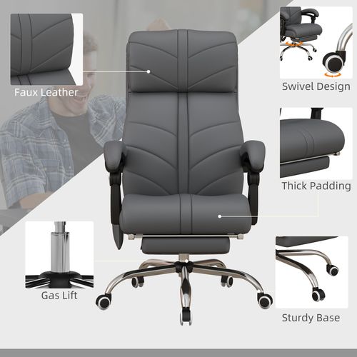 Vinsetto PU Leather Vibration Massage Office Chair with Heat, Footrest, Grey - Office Chair from Vinsetto