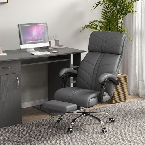 Vinsetto PU Leather Vibration Massage Office Chair with Heat, Footrest, Grey - Office Chair from Vinsetto