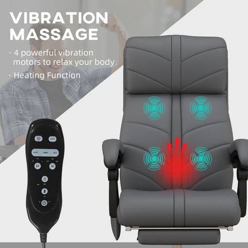 Vinsetto PU Leather Vibration Massage Office Chair with Heat, Footrest, Grey - Office Chair from Vinsetto