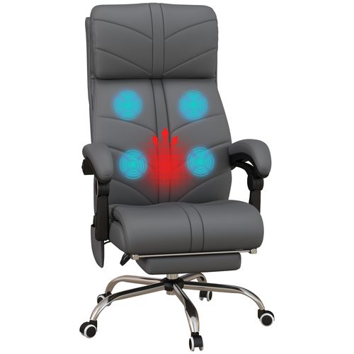 Vinsetto PU Leather Vibration Massage Office Chair with Heat, Footrest, Grey - Office Chair from Vinsetto