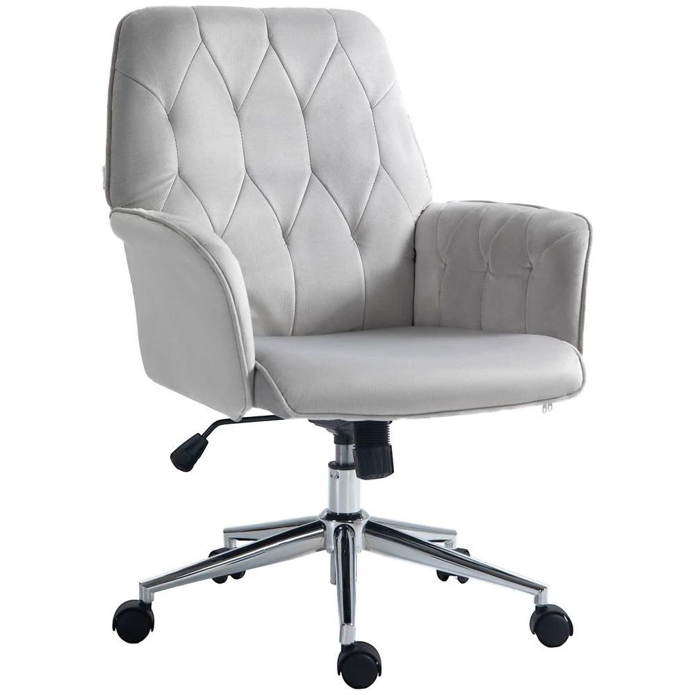 Vinsetto Swivel Computer Chair w/ Arm Modern Style Tufted Home Office Light Grey by Vinsetto