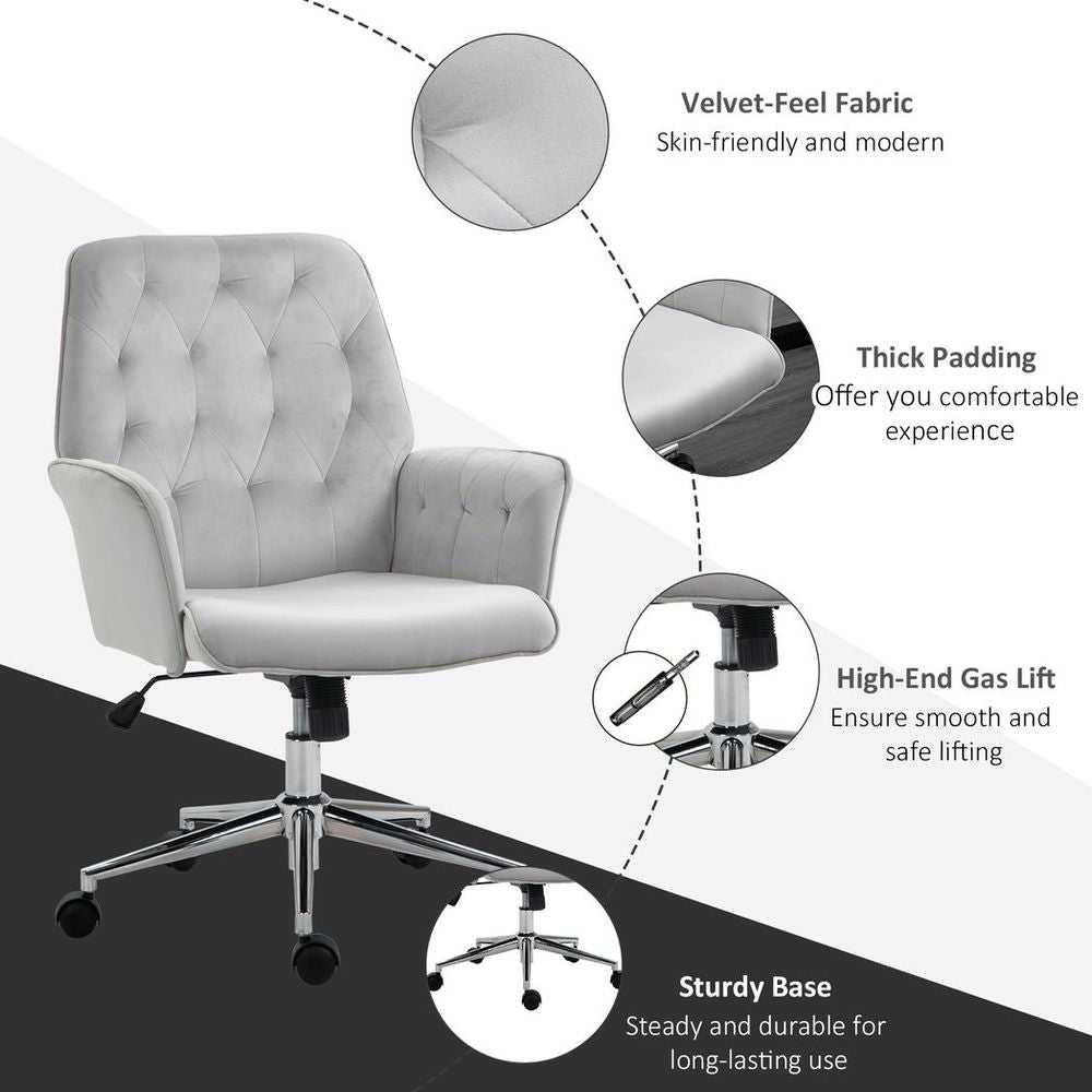 Vinsetto Swivel Computer Chair w/ Arm Modern Style Tufted Home Office Light Grey - Office Chair from Vinsetto