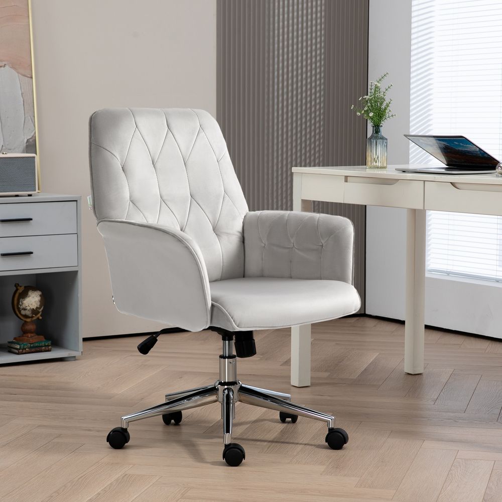 Vinsetto Swivel Computer Chair w/ Arm Modern Style Tufted Home Office Light Grey - Office Chair from Vinsetto