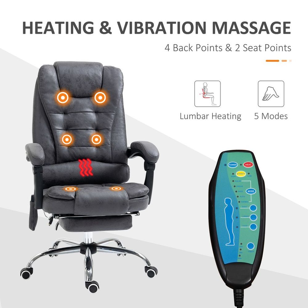 Vintage High Back Heated Massage Office Chair w/ 6 Vibration Points, Dark Grey - Office Chair from Vinsetto