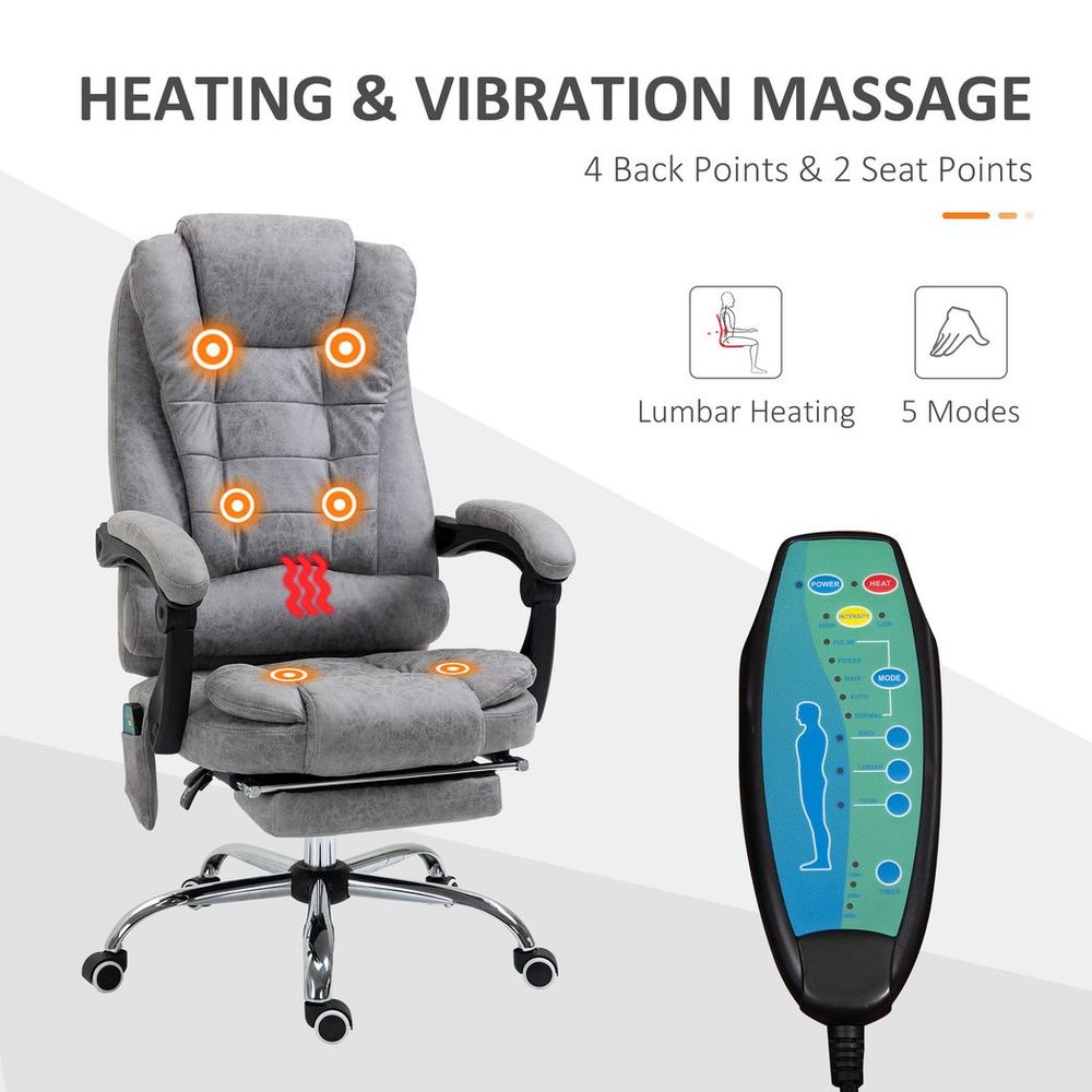 Vintage High Back Heated Massage Office Chair w/ 6 Vibration Points, Grey - Office Chair from Vinsetto