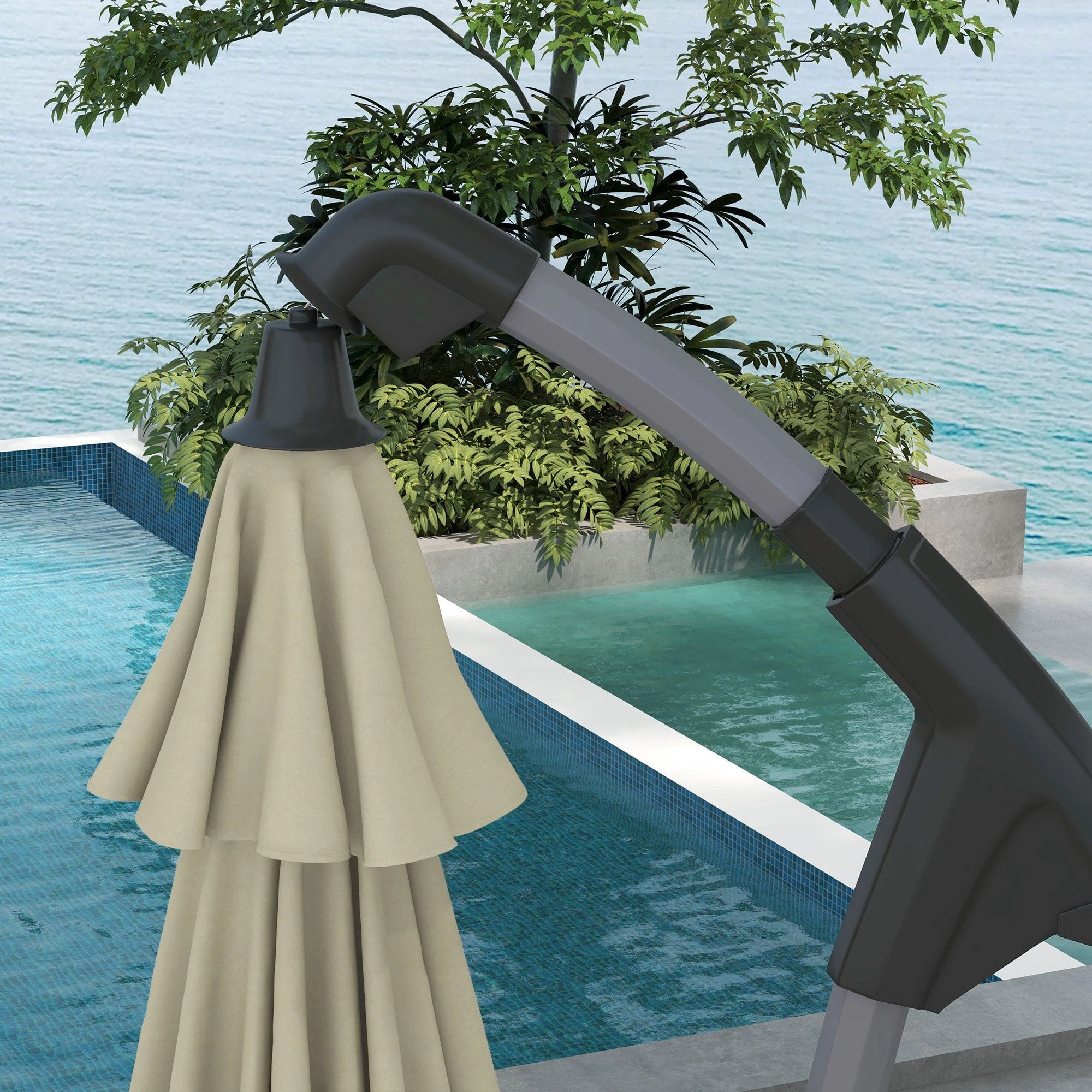 Outsunny Outsunny 2.7m Cantilever Parasol with Cross Base, Crank Handle, 16 Ribs, Beige - Parasol