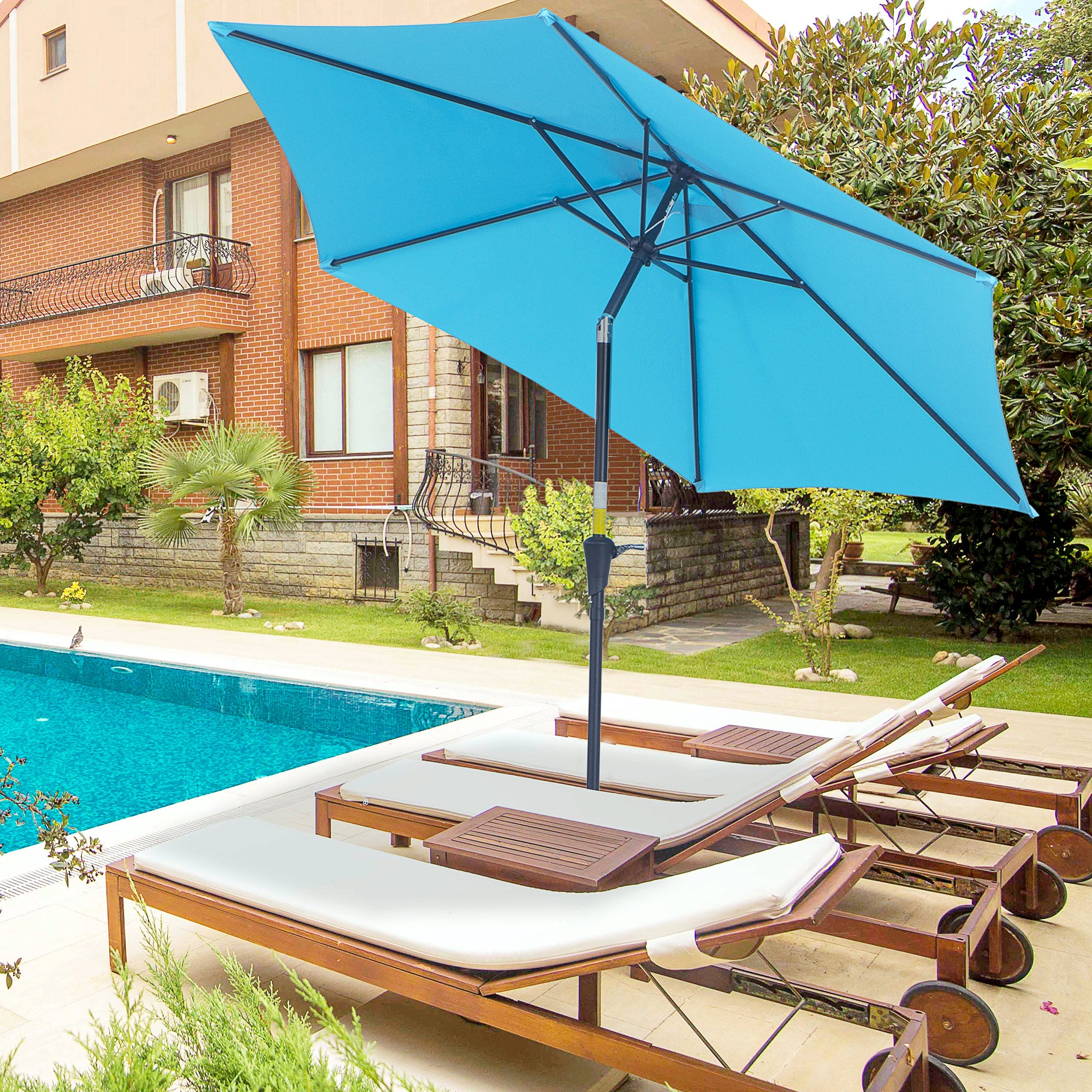 Patio Umbrella Parasol Sun Shade Garden Aluminium Blue 2.7M Outsunny - Home Symphony