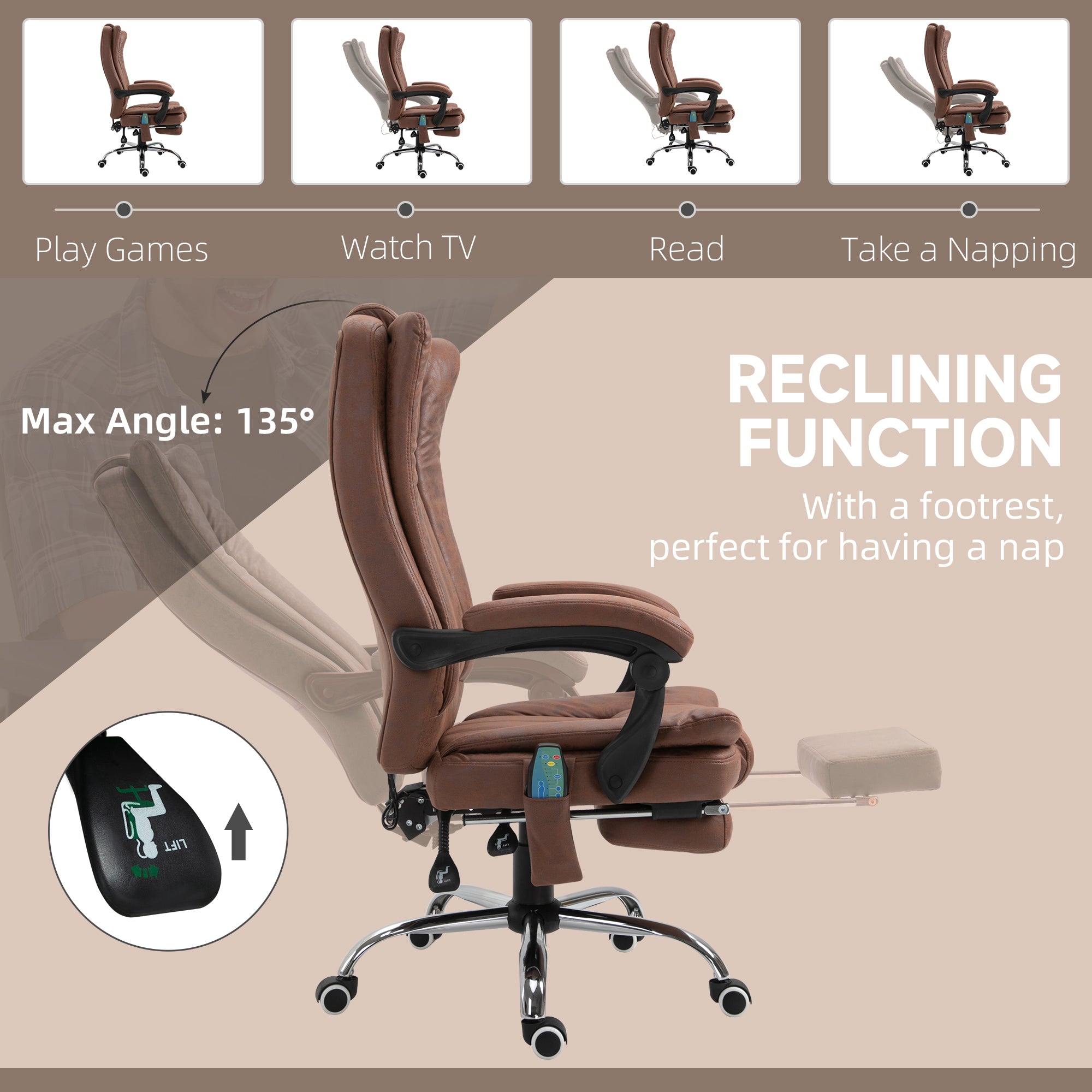 Vinsetto High Back Office Chair with Vibration Massage and Heat offers comfort with thick padding and reclining features.