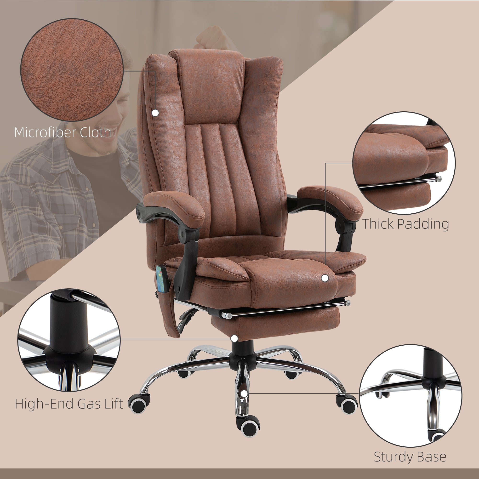 Vinsetto High Back Office Chair with Vibration Massage and Heat offers luxurious comfort with thick padding and microfibre upholstery.