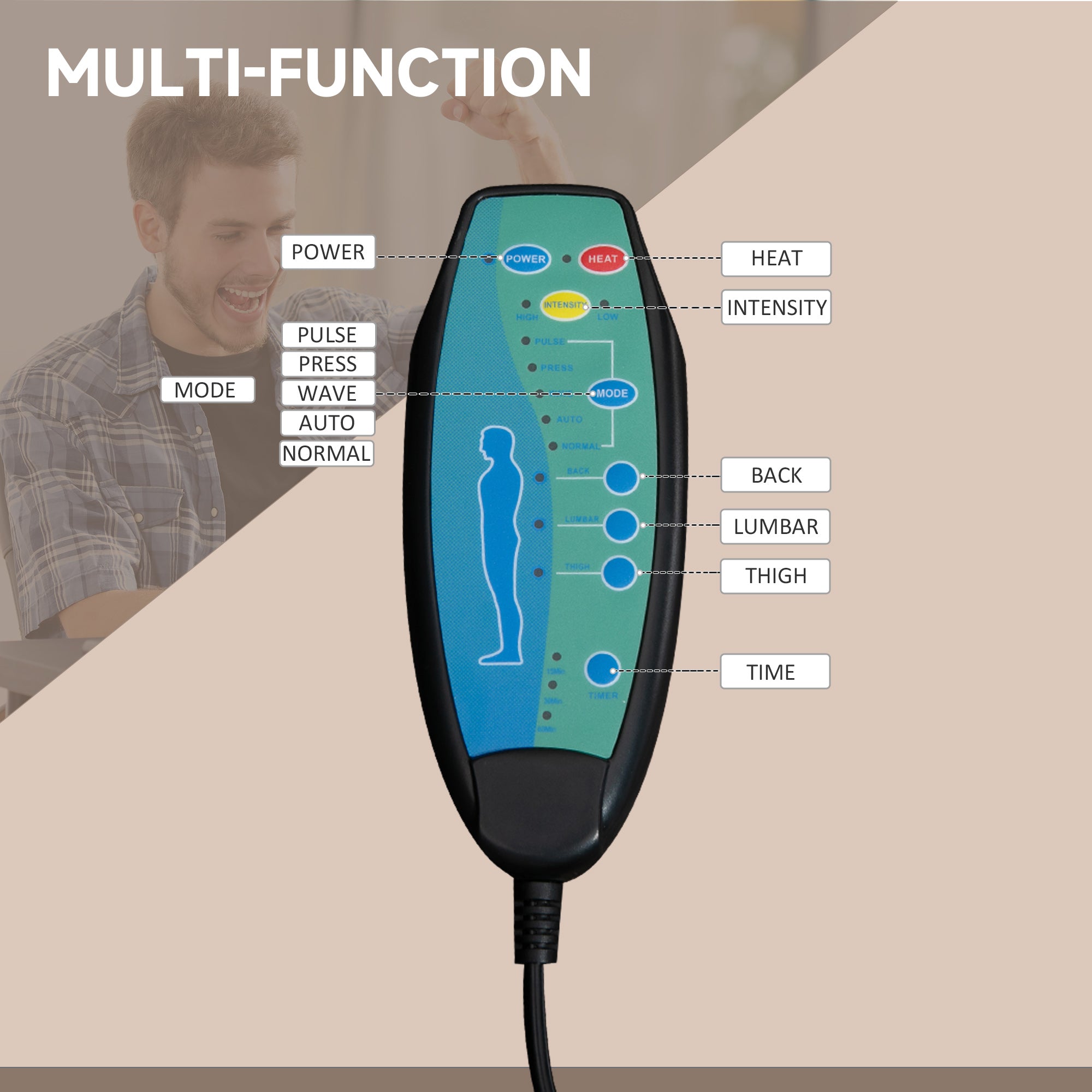 Vinsetto High Back Office Chair with Vibration Massage and Heat, featuring a multi-function remote for personalized comfort.
